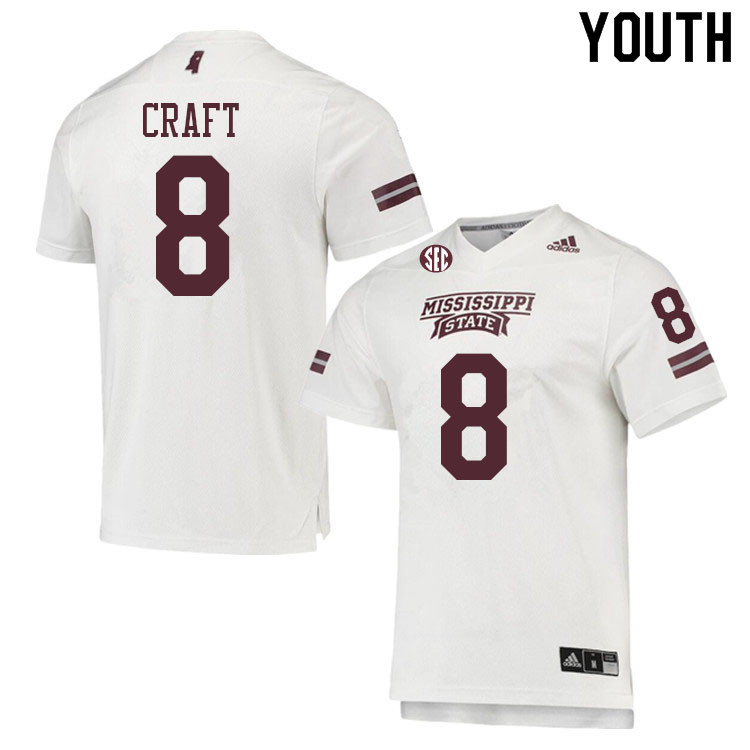 Youth #8 Londyn Craft Mississippi State Bulldogs College Football Jerseys Sale-White - Click Image to Close